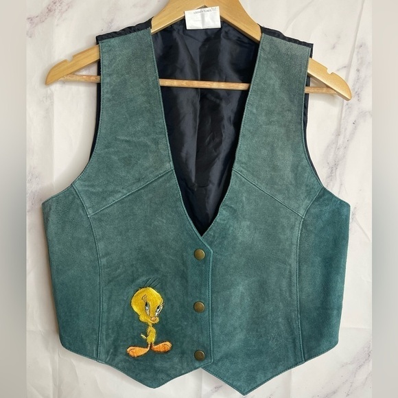 Y2k Loony Tunes Tweety Bird Leather Suede Vest - A40 - Picture 1 of 6
